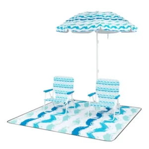4-teiliges Strandset mit 1,9m Sonnenschirm, 2 Klappstühlen & 80x80 cm wasserd...
