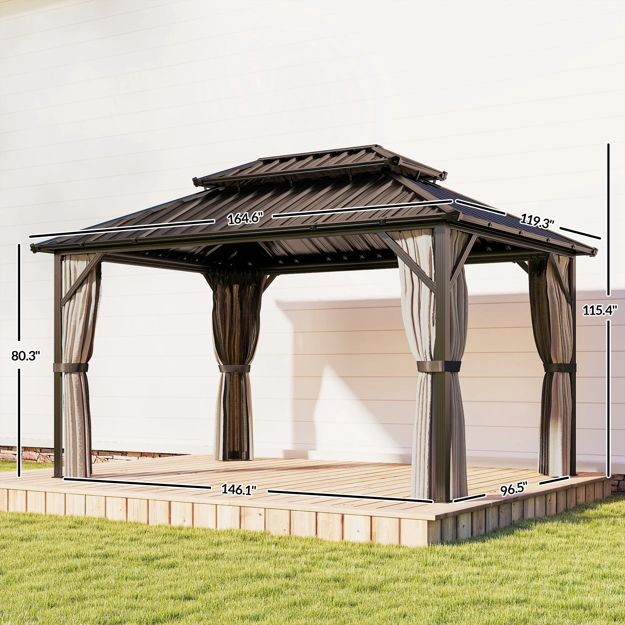 CampGlut Hardtop-Pavillon mit Stahldach, Seitenansicht.