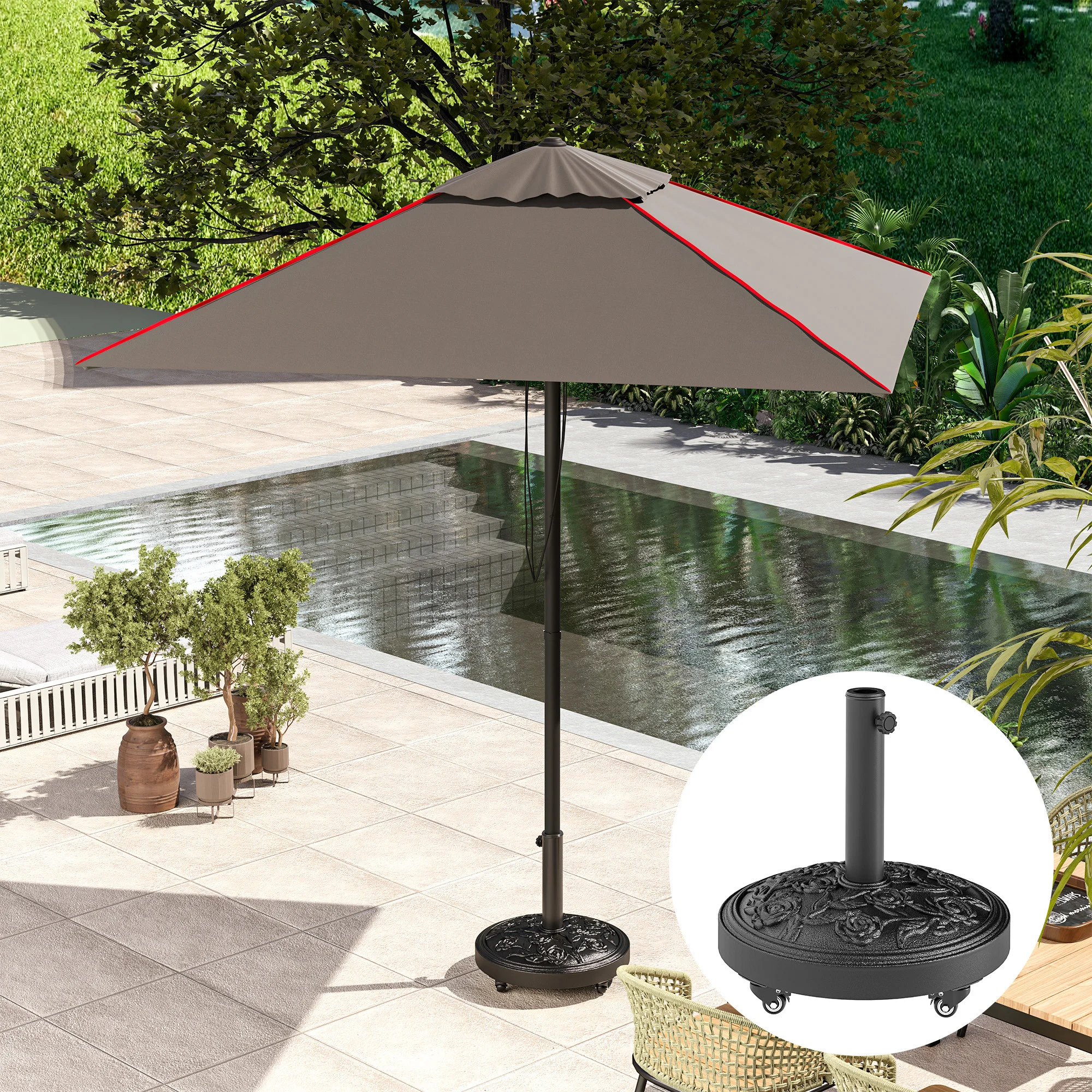 Runder Terrassenschirmständer, 21 kg Harz mit Rollen, für 3,3/3,8/4,8 cm Stan... – Bild 6