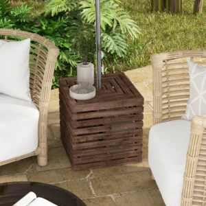 2-in-1 Outdoor Schirmständer Aufbewahrungsbox, Holz Gartentisch, Braun