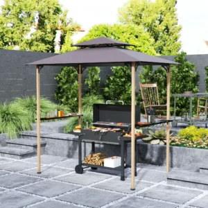8 x 5 Grillpavillon, Doppelstock-Grillpavillon mit 2 Seitenablagen und 10 Hak...