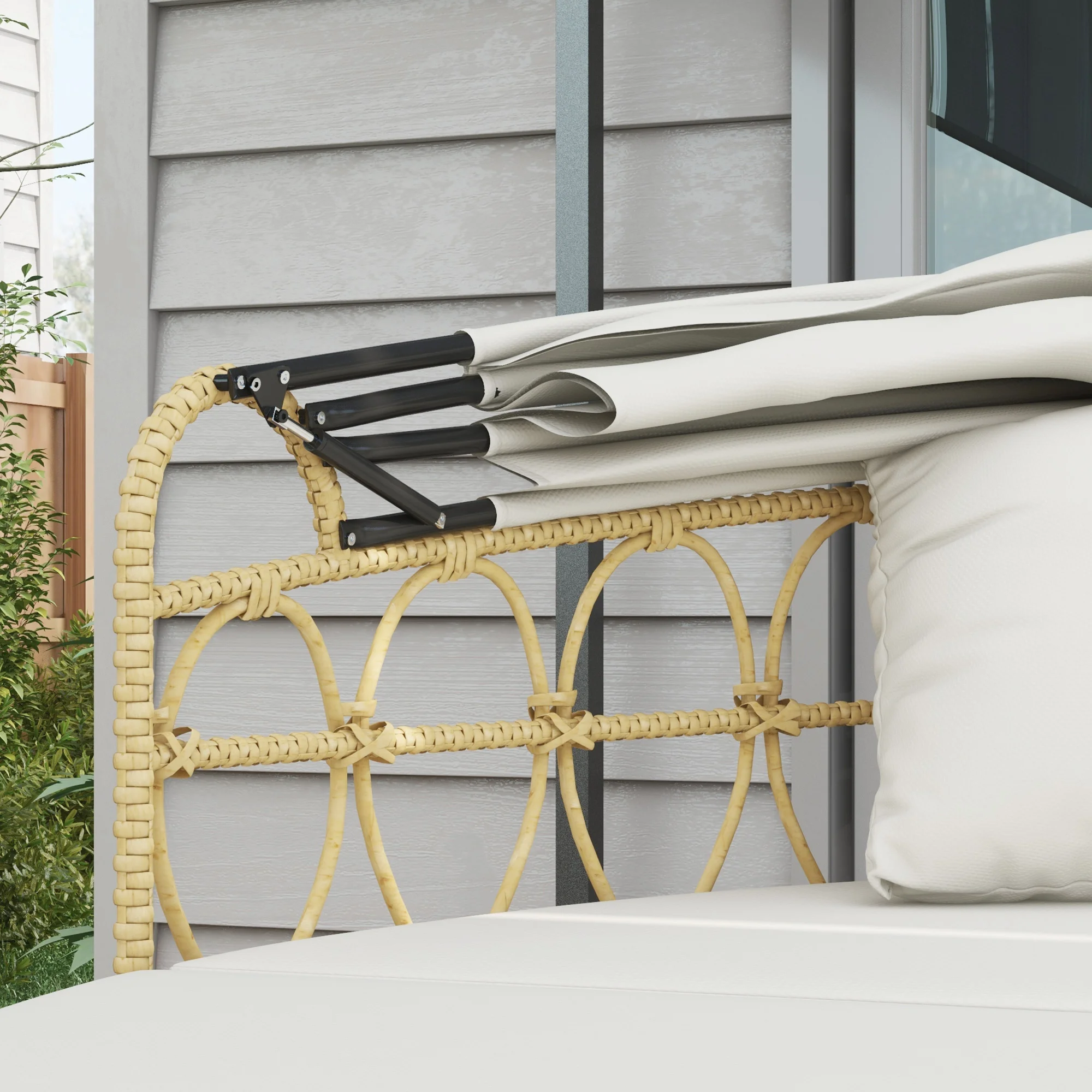 Terrassenmöbel-Set, rundes Tagesbett mit einziehbarem Sonnendach, PE-Rattan-S... – Bild 7