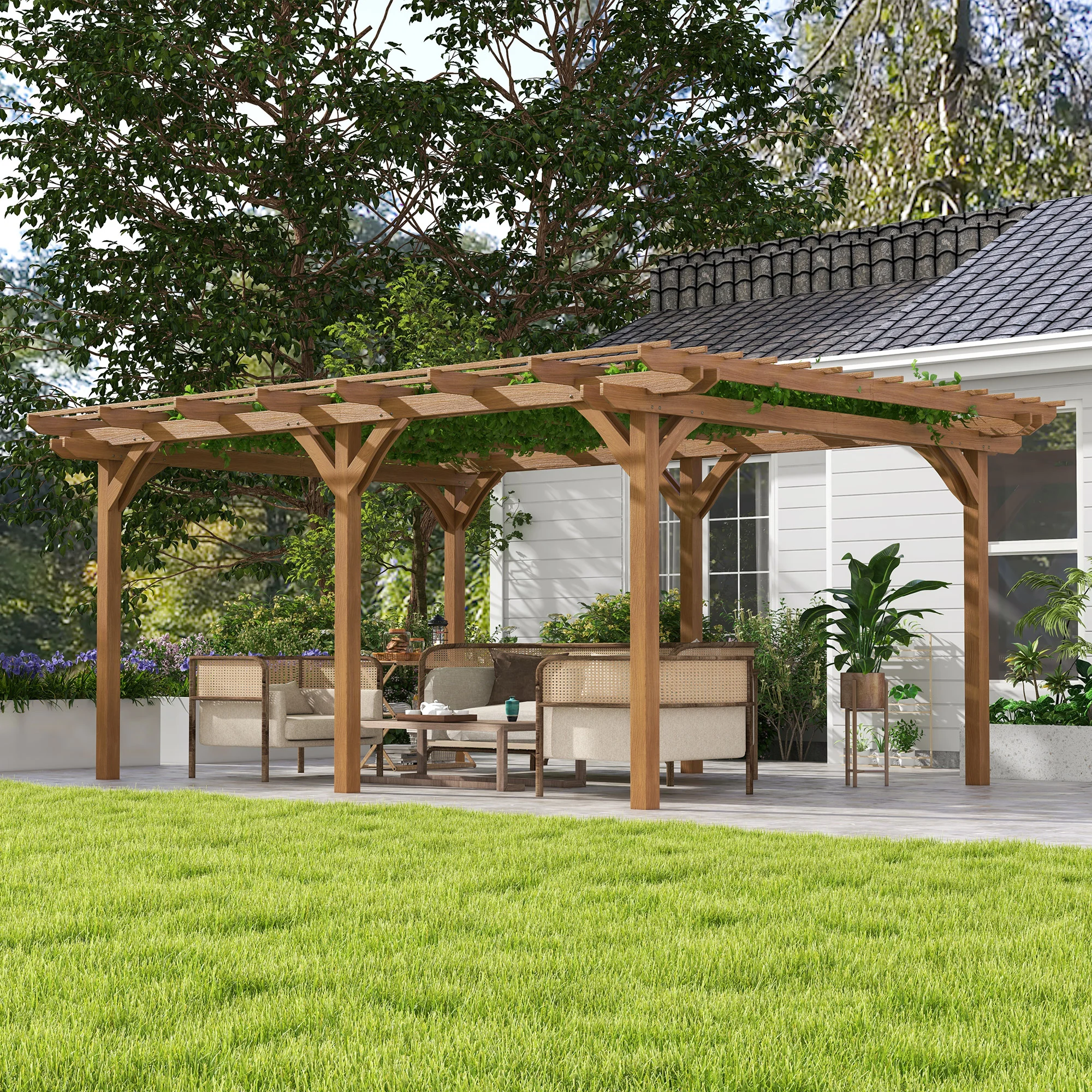 CampGlut Holz Pergola 12x16 Rankgitter für Garten.
