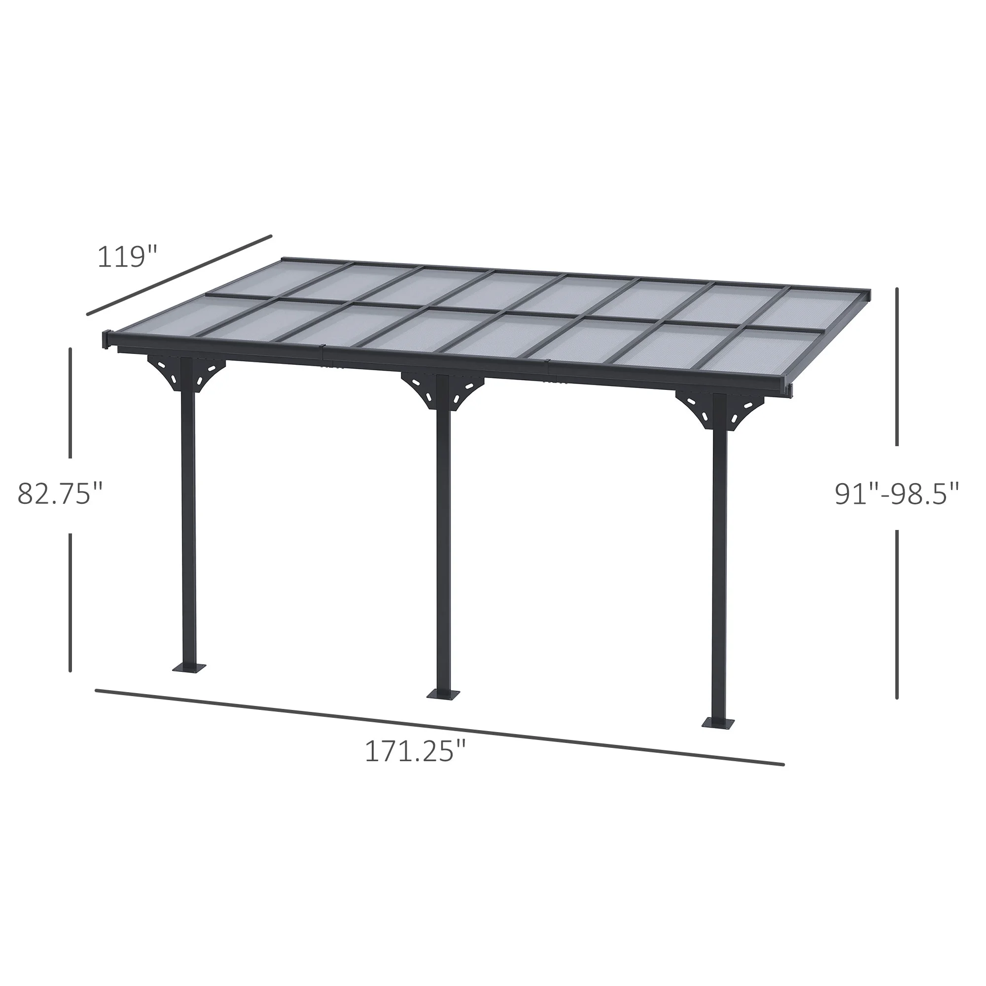 CampGlut Pergola grau, wandmontiert, Detail der Alu-Konstruktion.