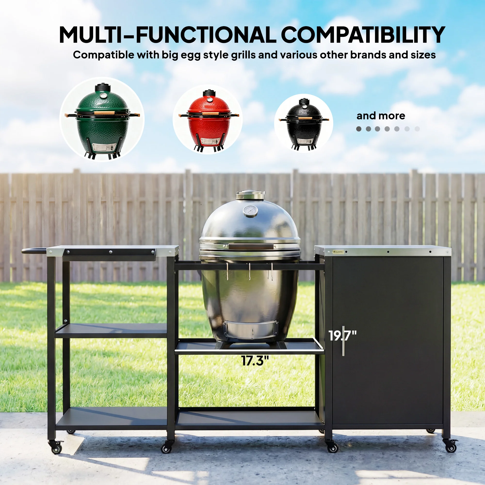 CampGlut Grill Table mit integriertem Besteckhaken.