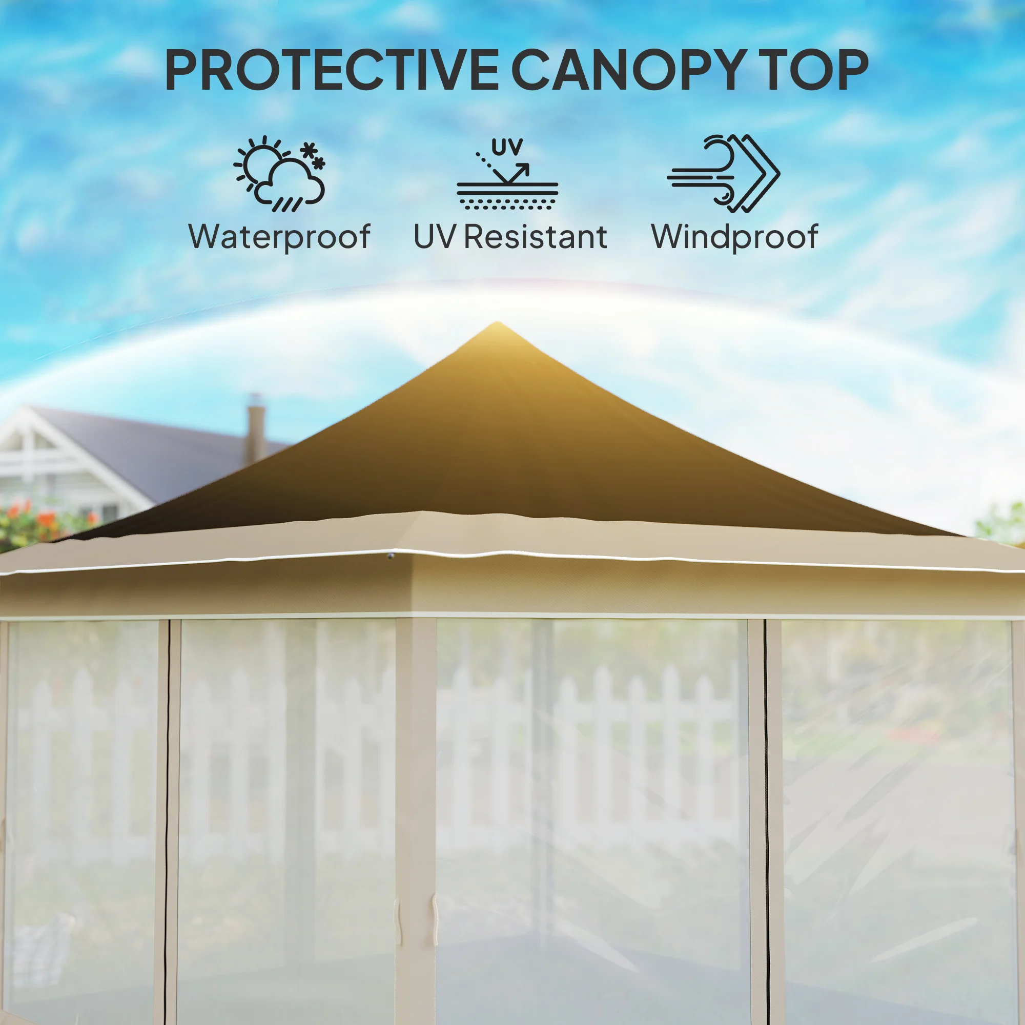 12 x 12 ft. Garden Gazebo with Mosquito Net, UPF50+, Includes Carry Bag, Brown - Imagen 5