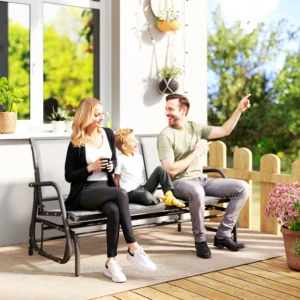 CampGlut 3-Sitzer Gleiterbank cremeweiß mit Metallrahmen für Garten und Terrasse.