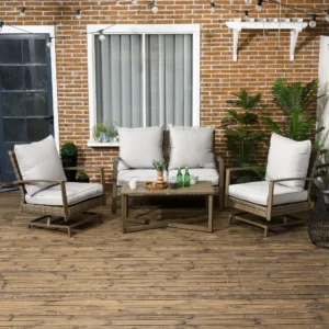 4-teiliges Polyrattan-Sitzgruppe mit 2 Schaukelstühlen, Sofa, Kissen & Alutis...