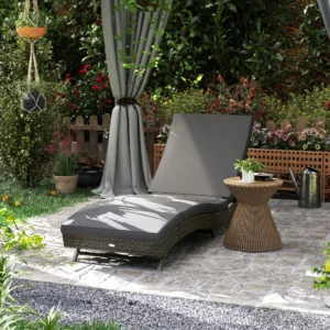 Patio Polyrattan-Liegestuhl mit verstellbarer Rückenlehne und 2 Rädern, Grau