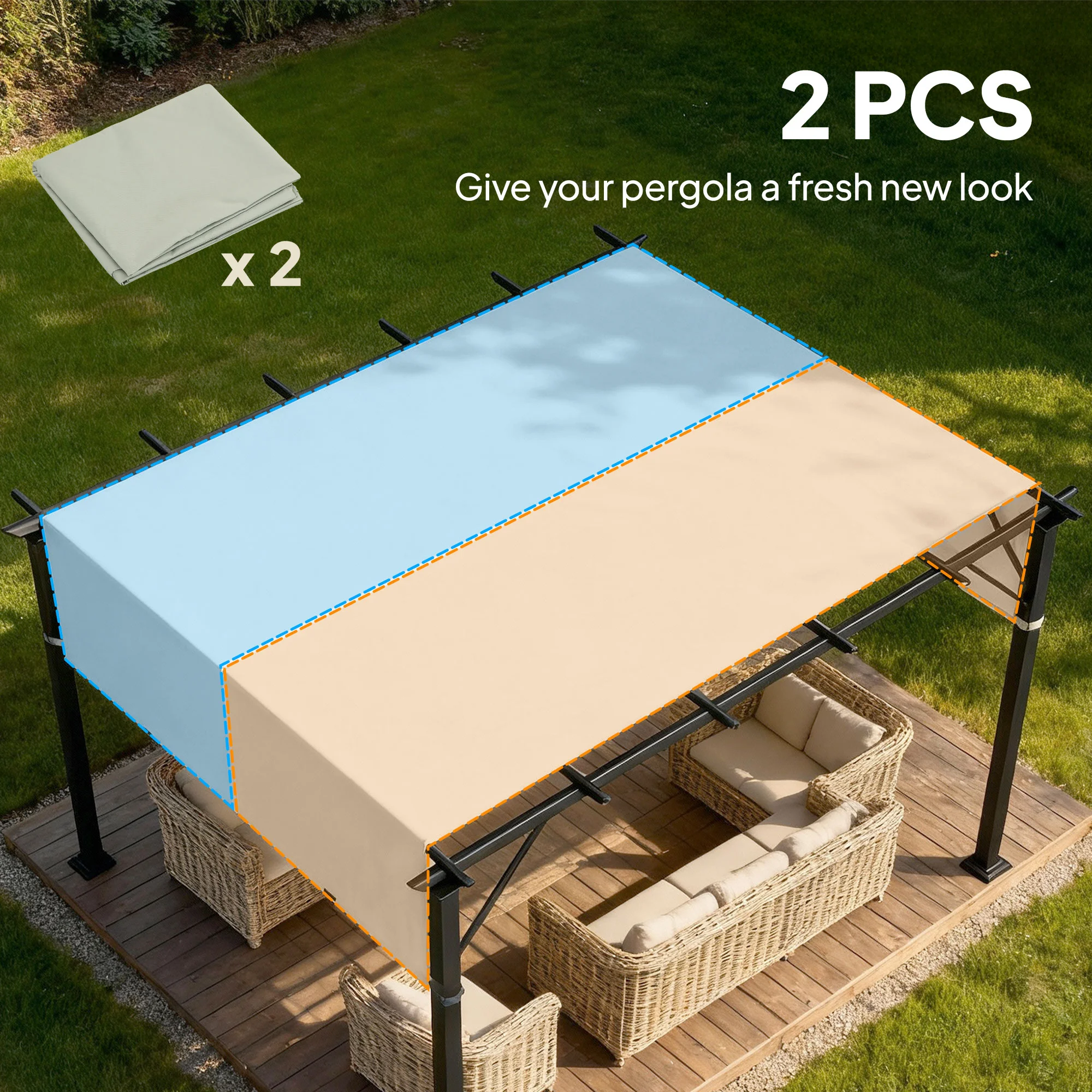 Pack de 2 techos de repuesto para pérgola, protección UV, instalación sencilla, para pérgola de 3x3m, he... – Image 6