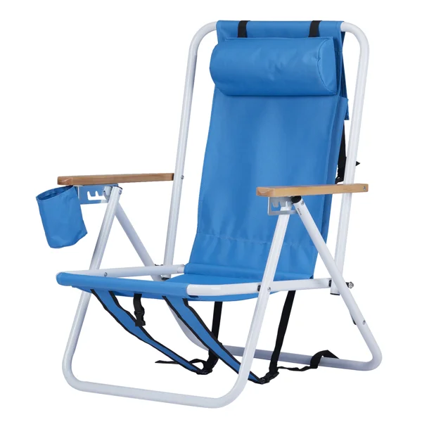 Tragbarer Hochleistungs-Strandstuhl mit verstellbarer Kopfstütze, Blau – Bild 3