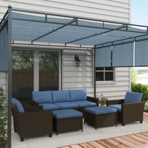 5-teiliges Terrassenmöbel-Set mit PE-Rattan-Dreisitzer, Sesseln, Hockern, Kis...