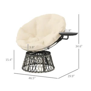 360° drehbarer Papasan-Stuhl, 39" überfüllter Rundsessel mit Beistelltisch, d...
