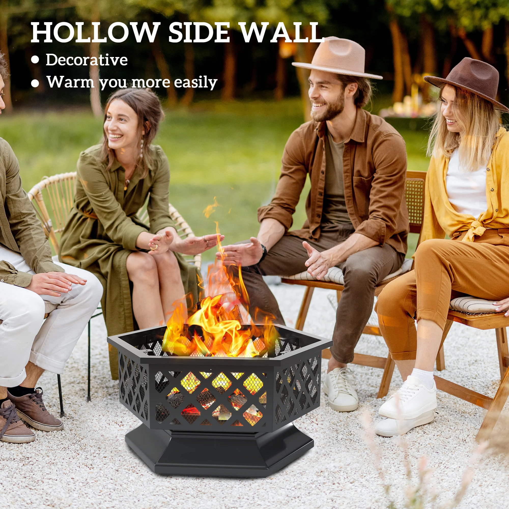 CampGlut 28 Zoll Feuerkorb mit Grill, robust für Outdoor-Kochen.