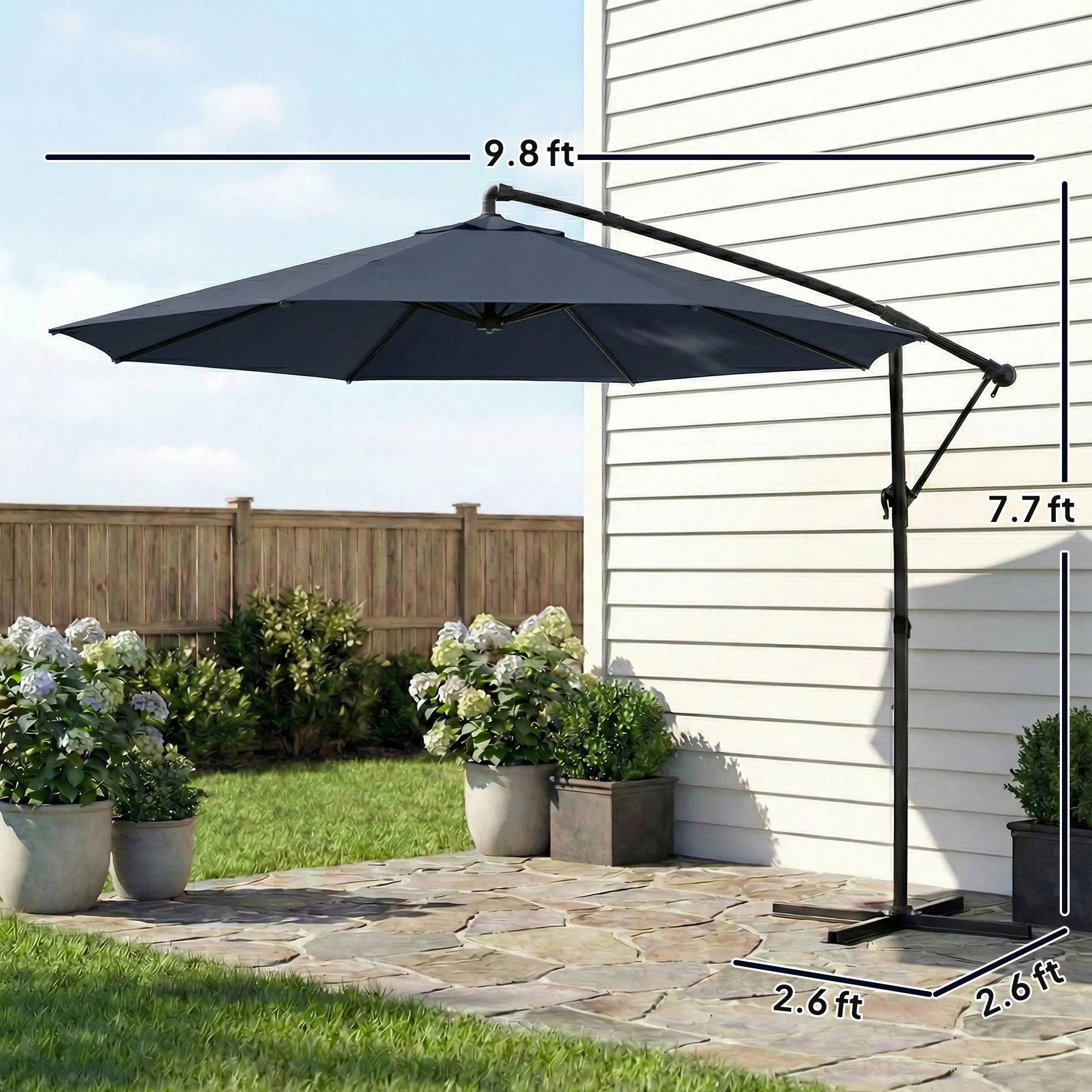 10 ft Ausleger-Sonnenschirm mit Abdeckung, 360° Drehung, Kurbel, Neigung, Mar...
