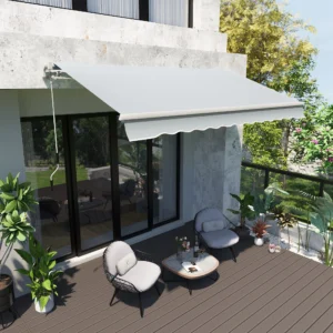 CampGlut 12x8 Retractable Awning, ausgefahrener Sonnenschutz.