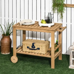 Outdoor Barwagen, Holz-Rollbar & Servierwagen, 2 Ablagen, Weinflaschenhalter ...