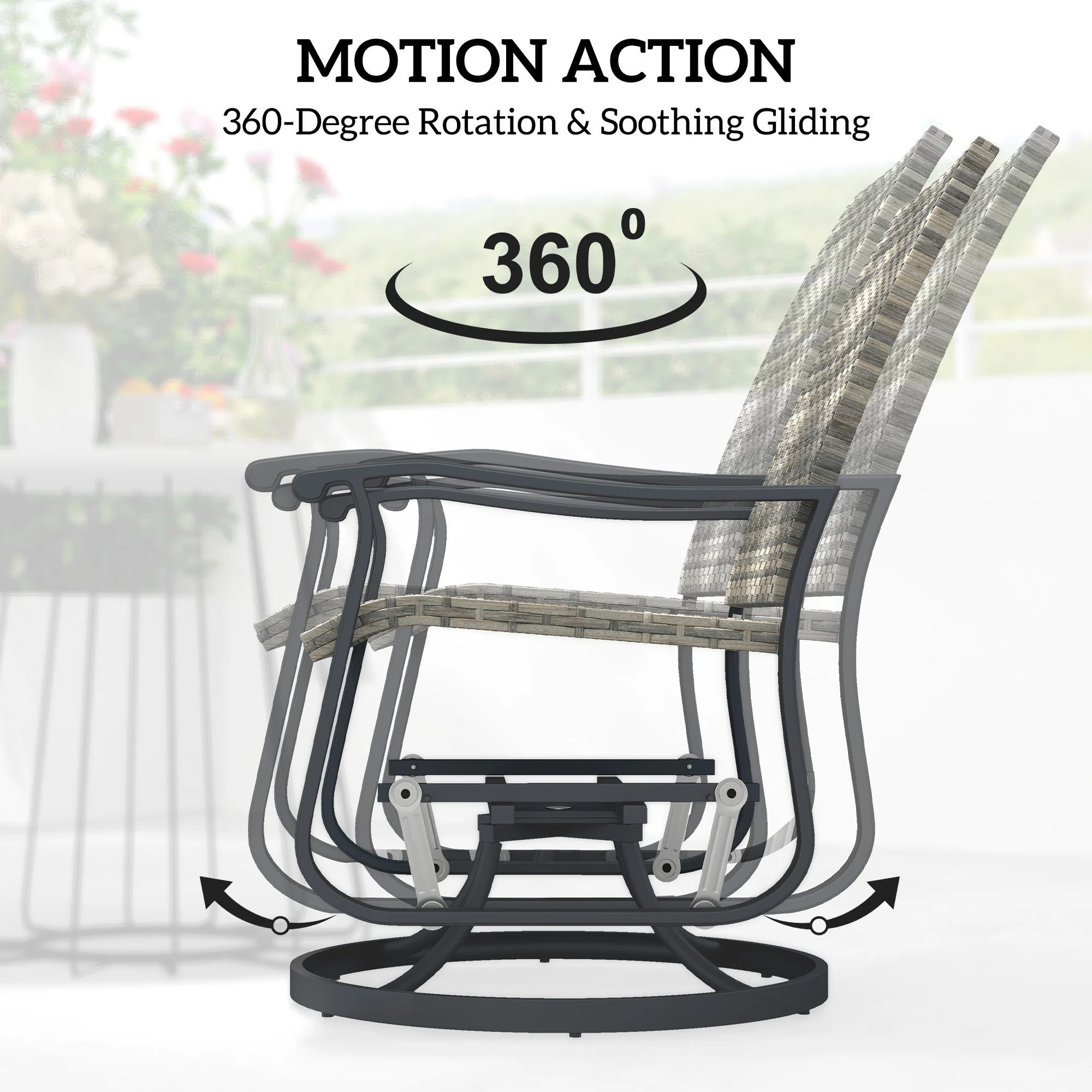 Geflecht Rattan Schwenk-Sessel Set 2er, Outdoor Sessel mit Stahlrahmen, hohe ... – Bild 3