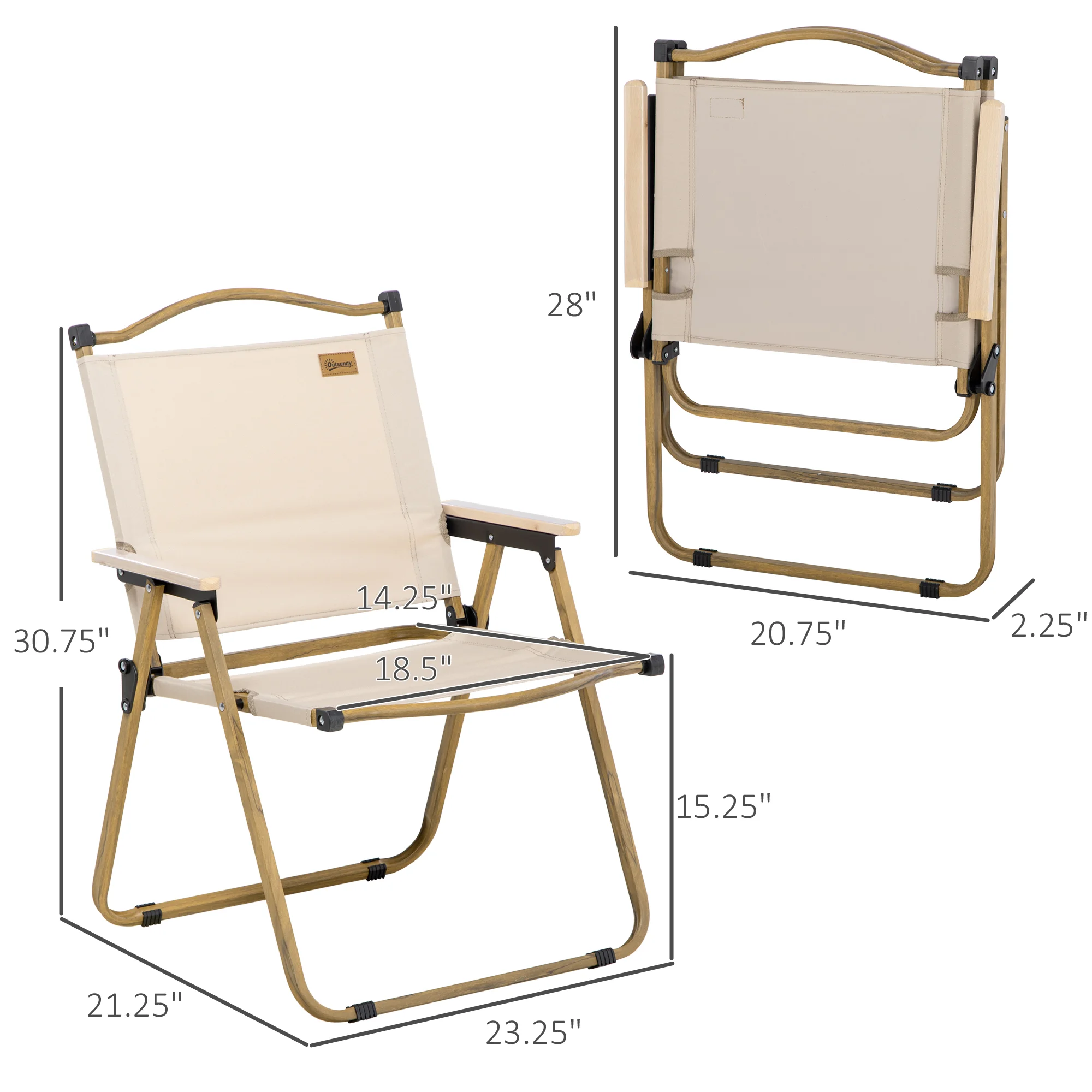 Set of 2 Folding Camping Chairs, Portable, Khaki, for Festivals, Fishing, Picnic – Image 5