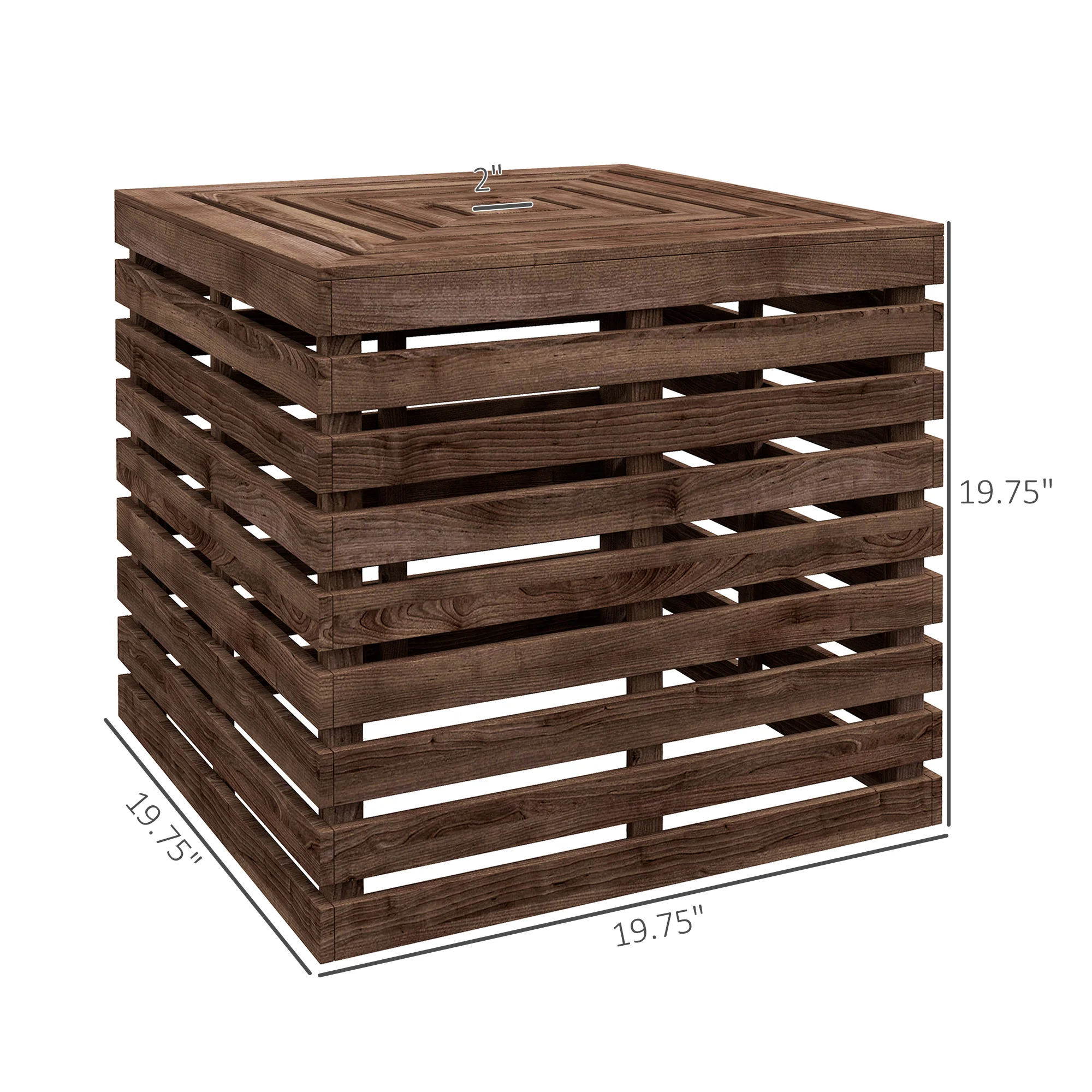 2-in-1 Outdoor Schirmständer Aufbewahrungsbox, Holz Gartentisch, Braun – Bild 3