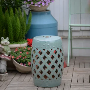 13" x 18" Keramik-Gartenhocker mit geflochtenem Gitterdesign, glasierte Mater...