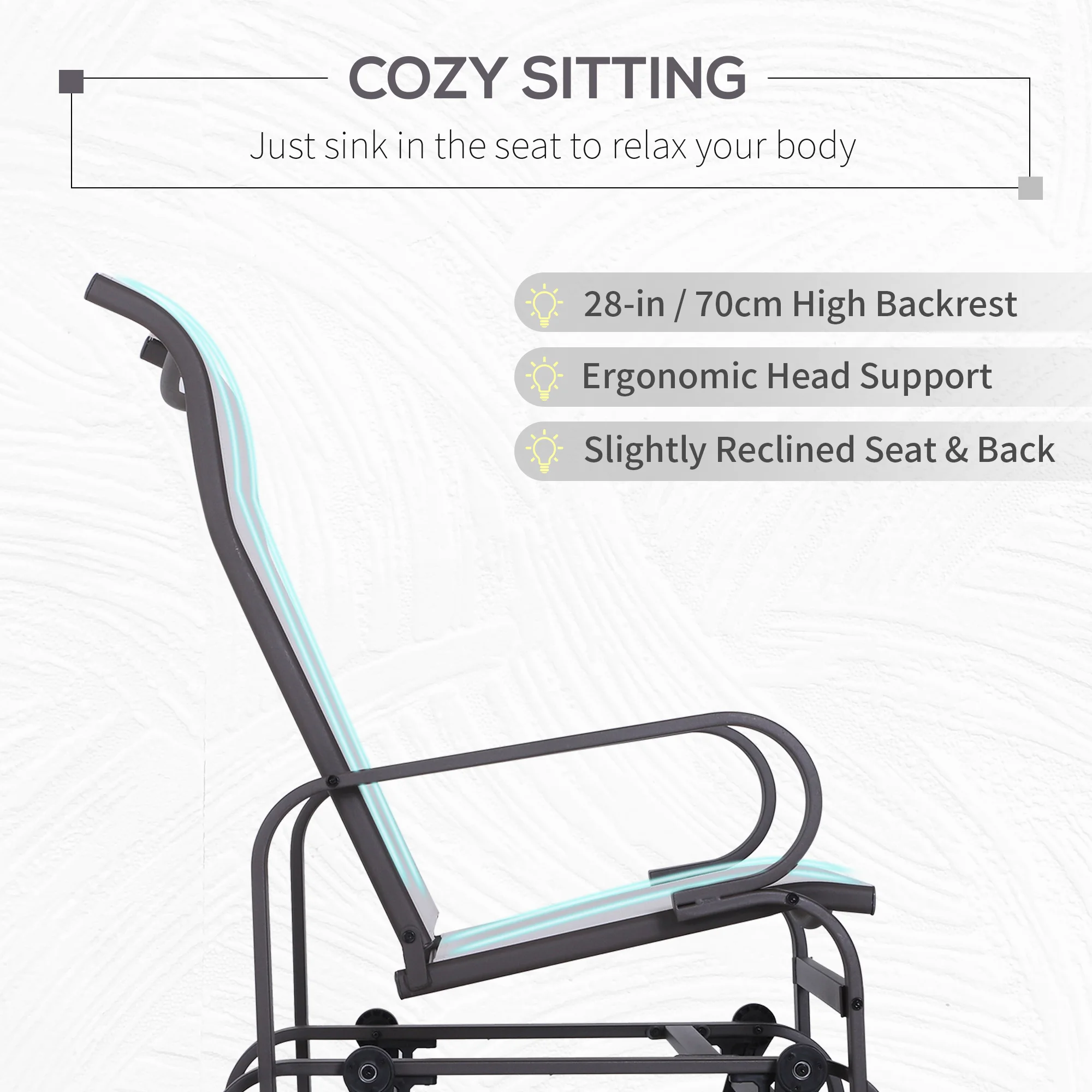 Sillón Mecedor, Silla Mecedora Individual de Metal Ligero y Malla, Blanco - Imagen 7