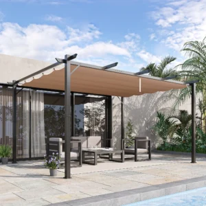 10 x 13 Außen-Pergola-Gartenpavillon, verstellbarer Sonnenschutz, Grau