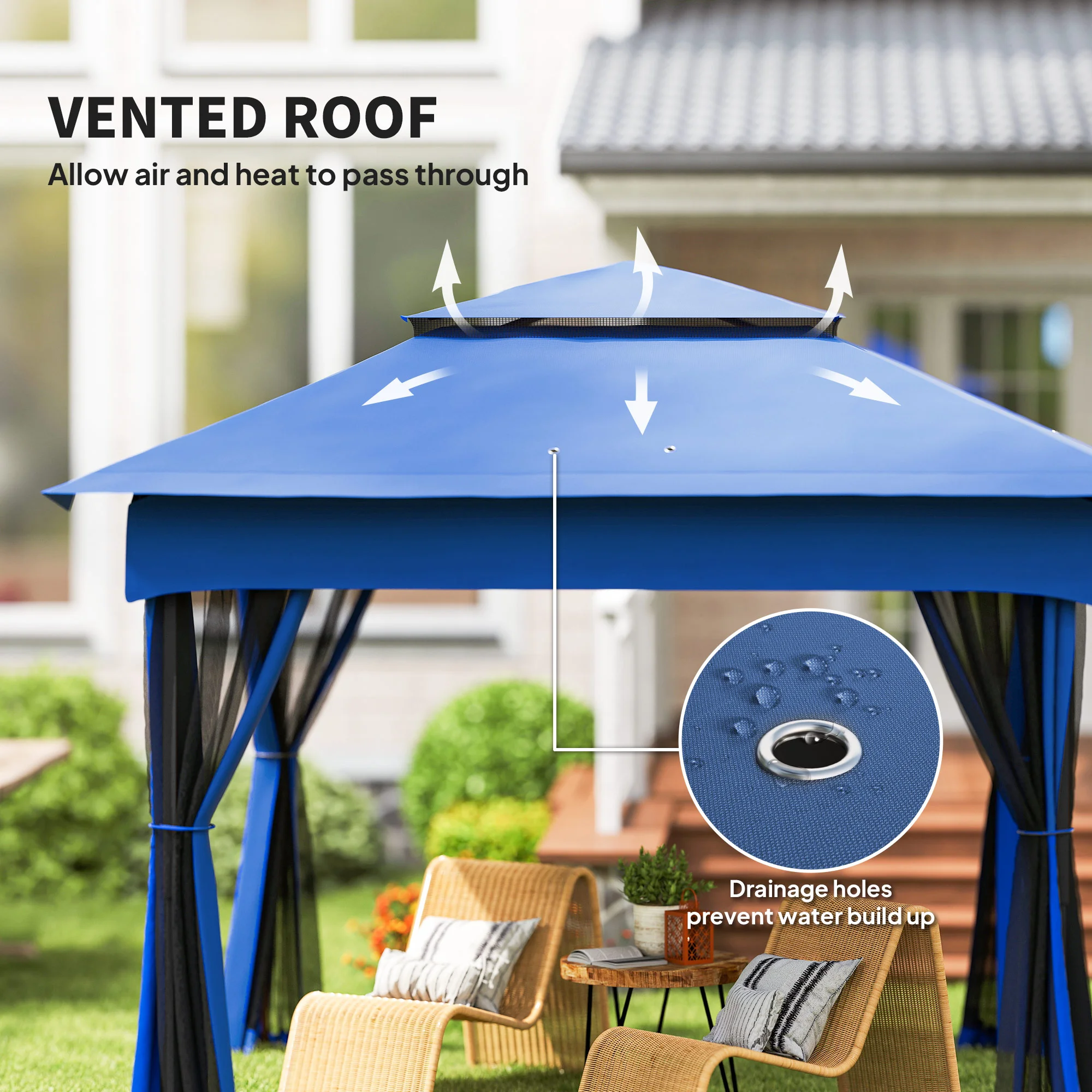 Outdoor-Pavillon mit Reißverschlussnetz, Tragetasche, 11 x 11, Blau – Bild 5
