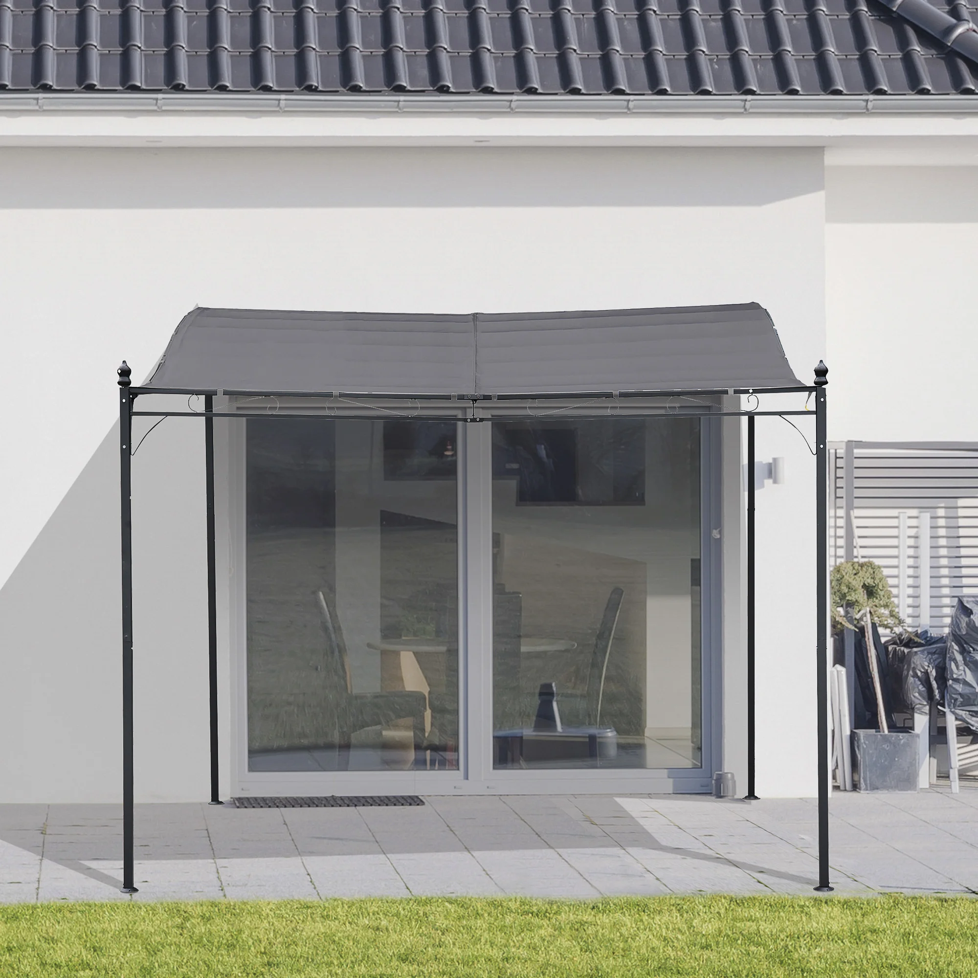 Langlebige 10x10 Stahl-Pergola, wandmontiert mit Dach für Terrasse, Grau – Bild 8