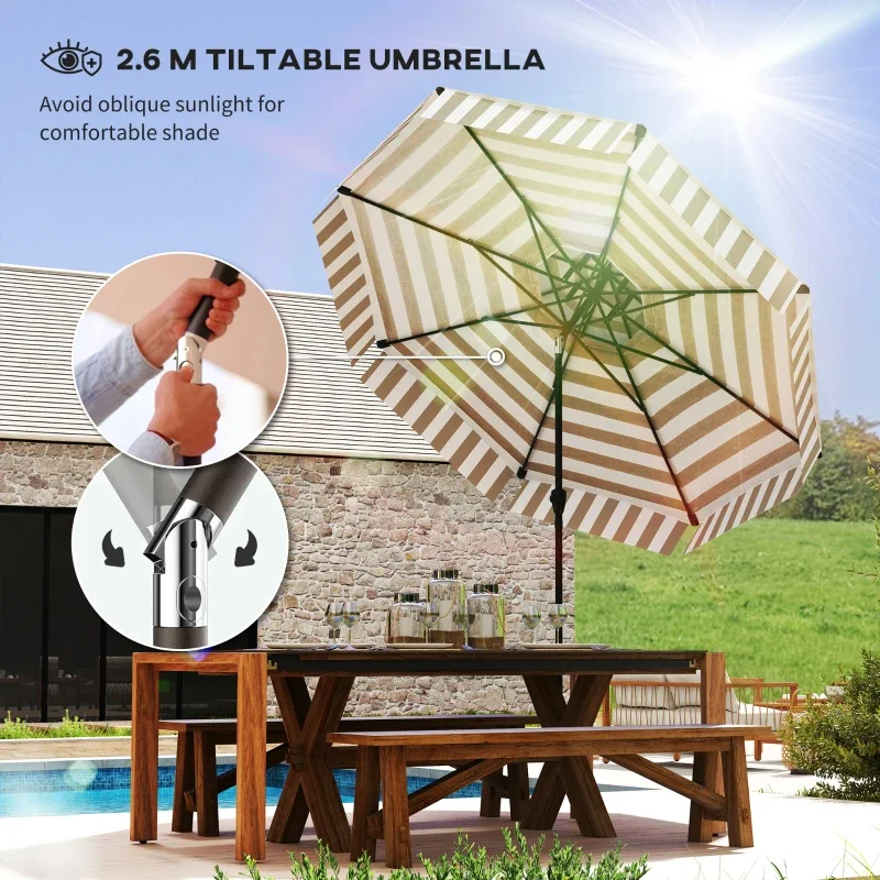 8,6FT Terrassenschirm, UPF 30, 2-stufig belüftet, Kurbel, 8 Streben, neigbar,... – Bild 2