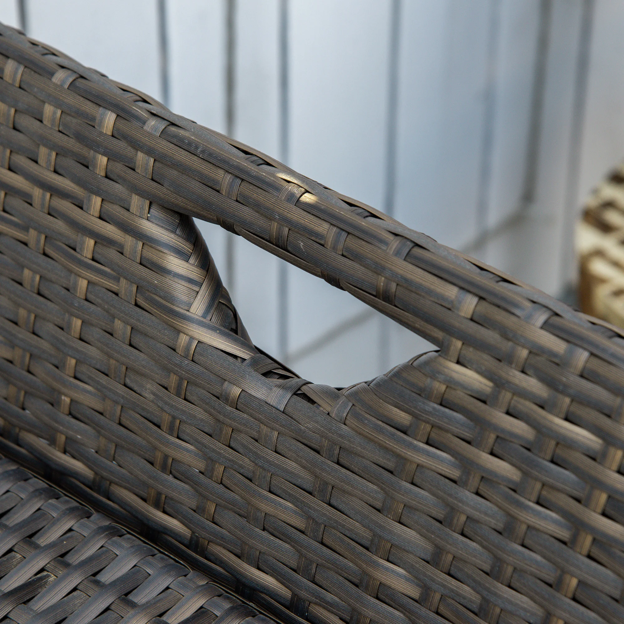 CampGlut Poly Rattan Bank mit Stauraum für Outdoor.