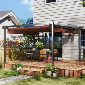 CampGlut ausziehbare Aluminium Pergola Markise für Garten und Terrasse.
