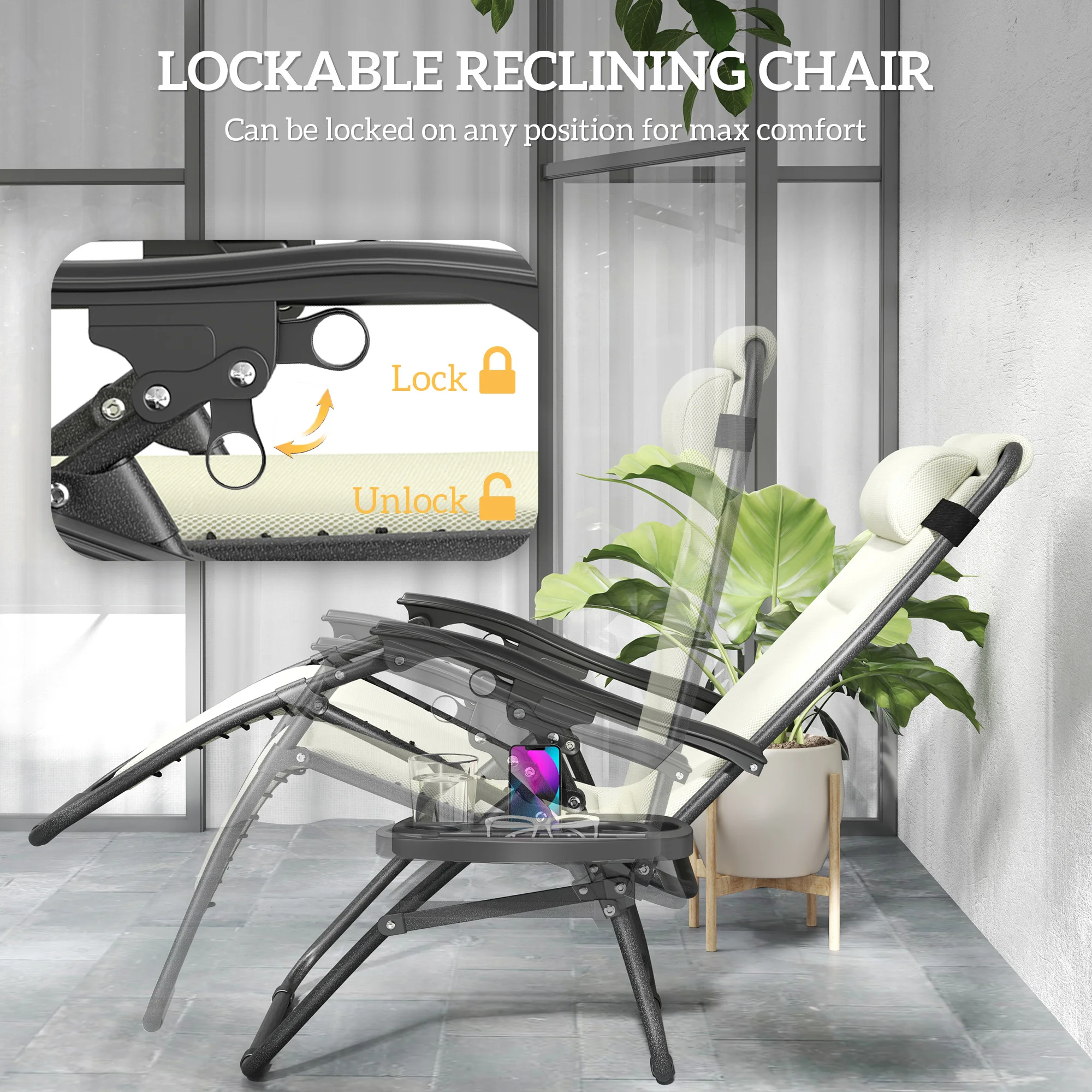 Zero Gravity Liegestuhl Set, 2er-Set klappbare Outdoor-Liegen mit Kopfstütze ... – Bild 8