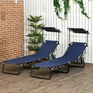 CampGlut 2er-Set Pool-Liegestühle mit verstellbarer Rückenlehne.