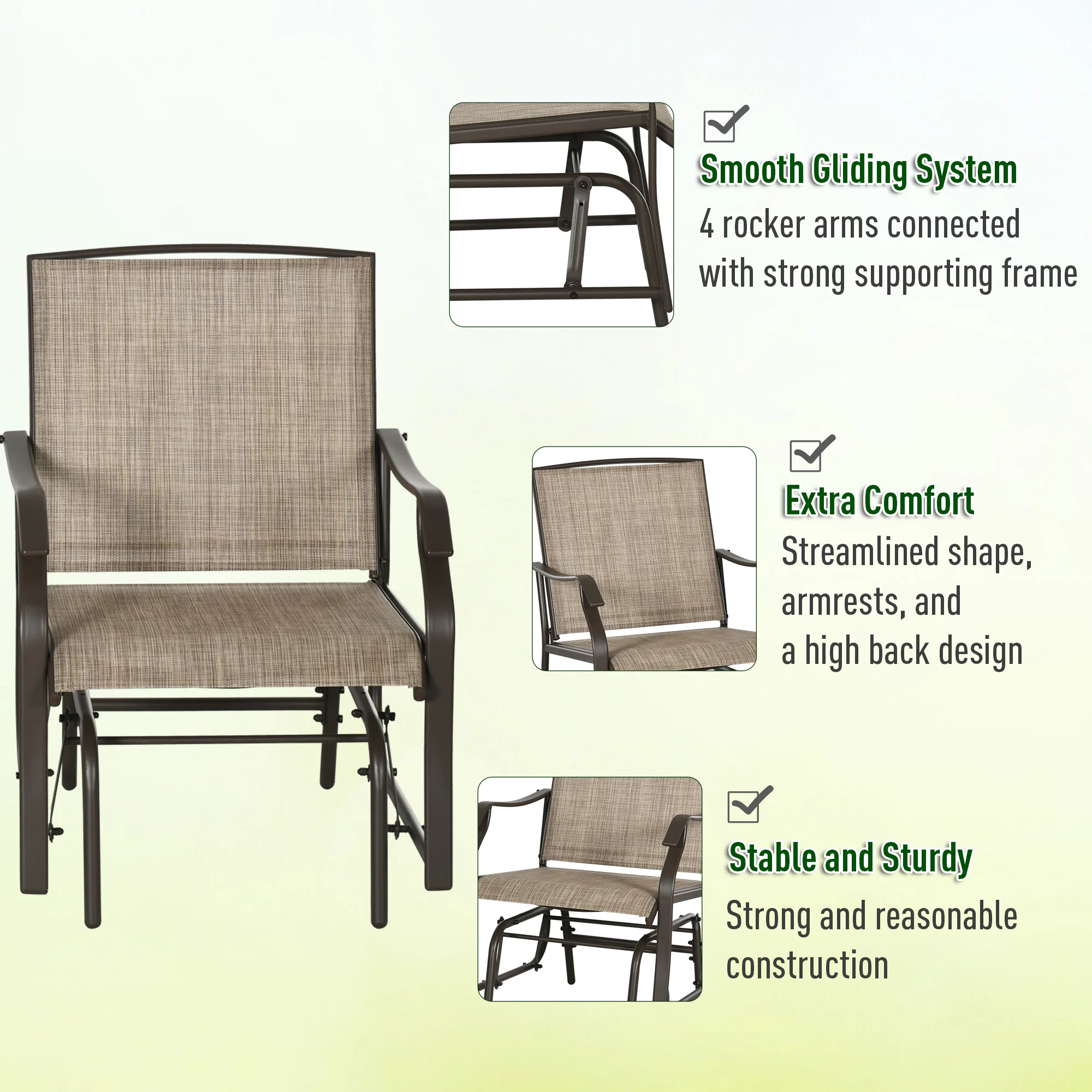 3-Piece Garden Swing Set with Coffee Table, 2 Swing Chairs with Mesh Back - Image 8