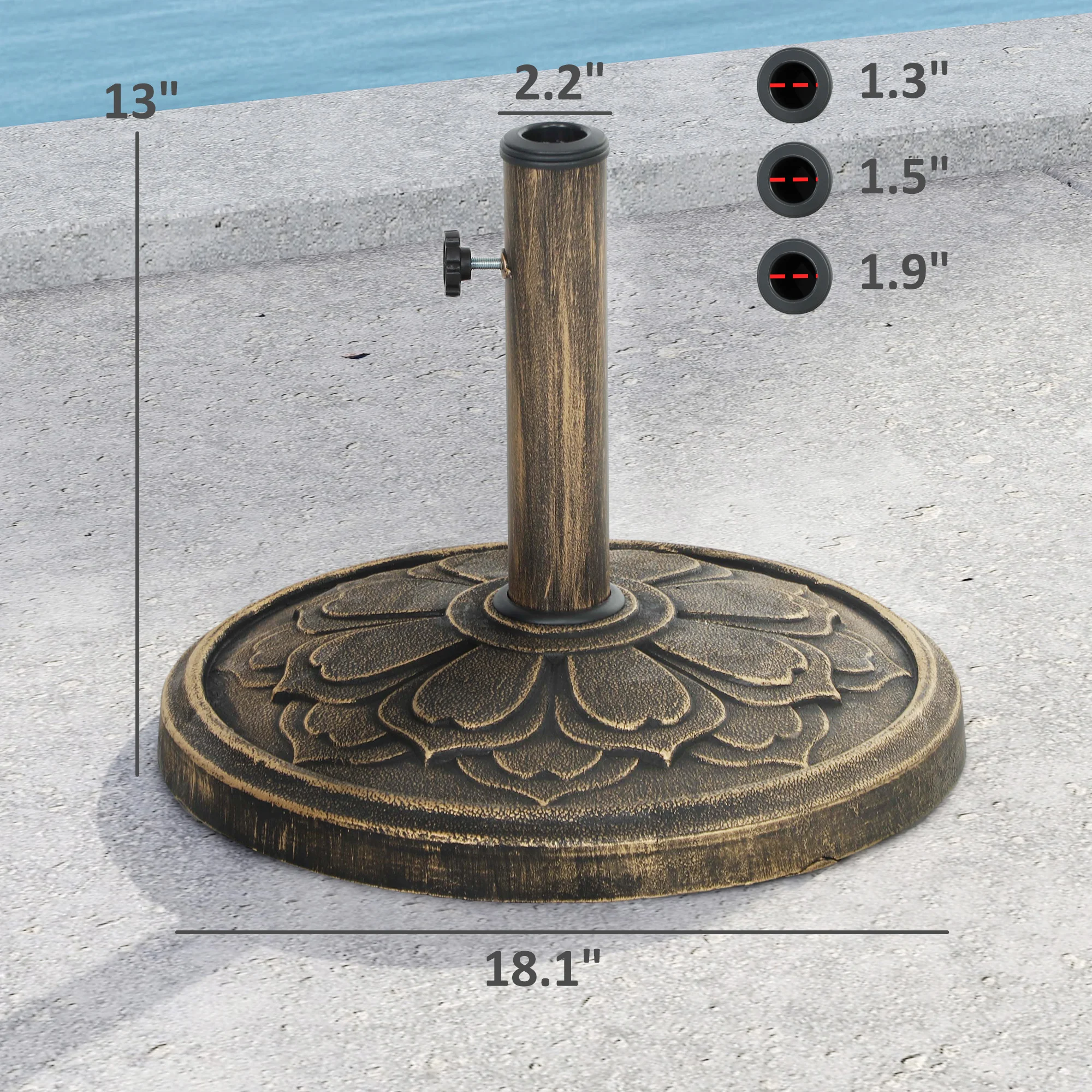 Base Redonda para Sombrilla de Terraza, 12 kg Resina, para Postes de 3,3/3,8/4,8 cm, Bronce – Image 8