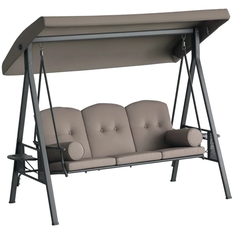 3-Seater Patio Swing Chair with Adjustable Canopy, Removable Cushions - Image 8