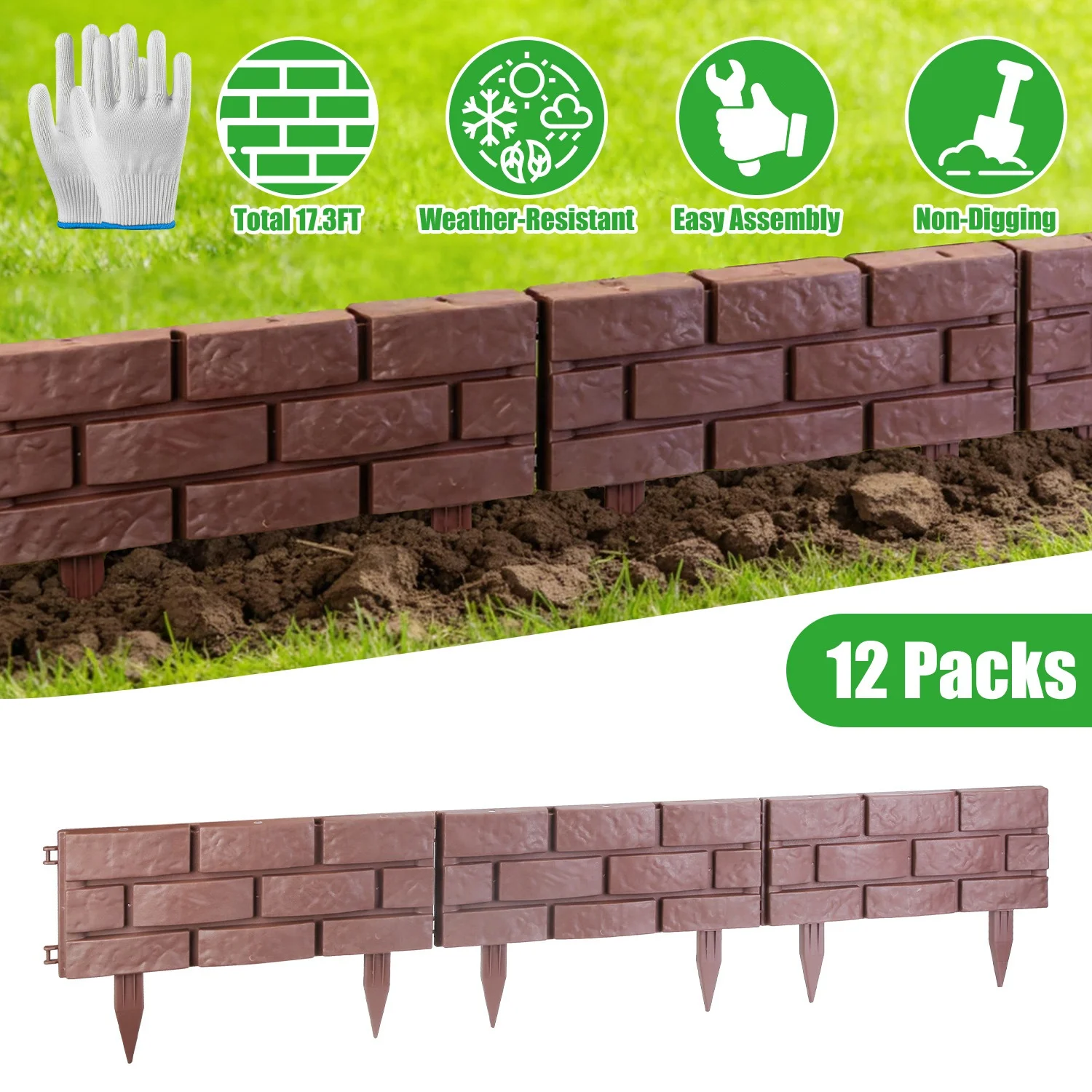 Gartenbeet-Einfassung, 12-teiliger Steinzaun, flexibel verstellbar mit Klick-... – Bild 5