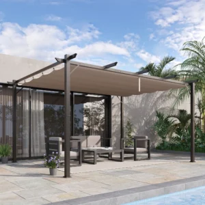 10 x 13 Aluminium Terrassen-Pergola mit einziehbarem Dach, Schattenspender fü...