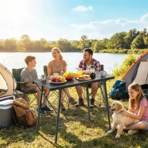 Klappbarer Campingtisch mit verstellbarer Höhe und herausnehmbaren Platten, A...
