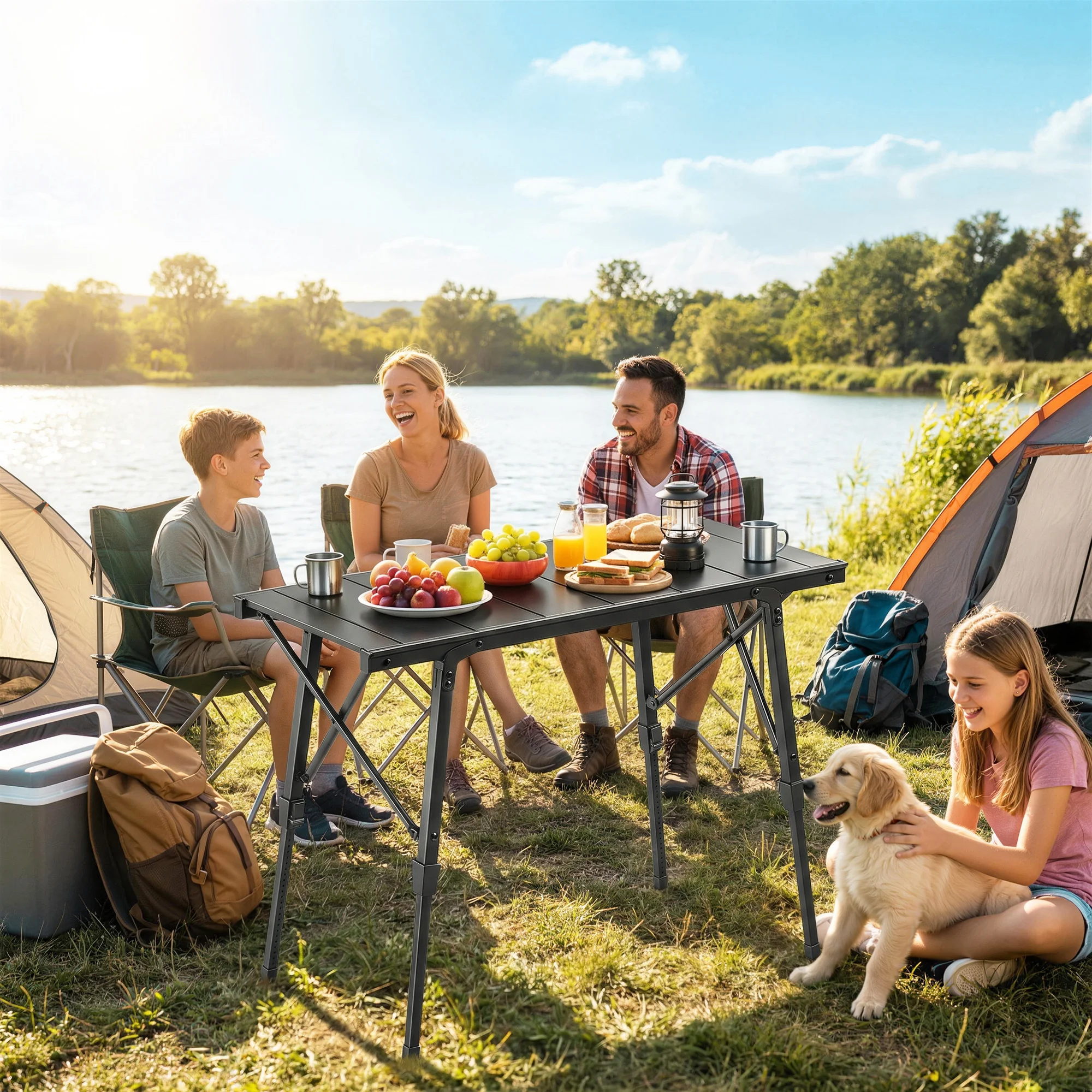 Klappbarer Campingtisch mit verstellbarer Höhe und herausnehmbaren Platten, A...