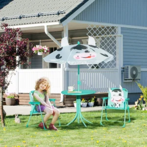 Kinder-Tisch-Stuhl-Set, klappbare Gartenmöbel, Picknicktisch mit höhenverstel...