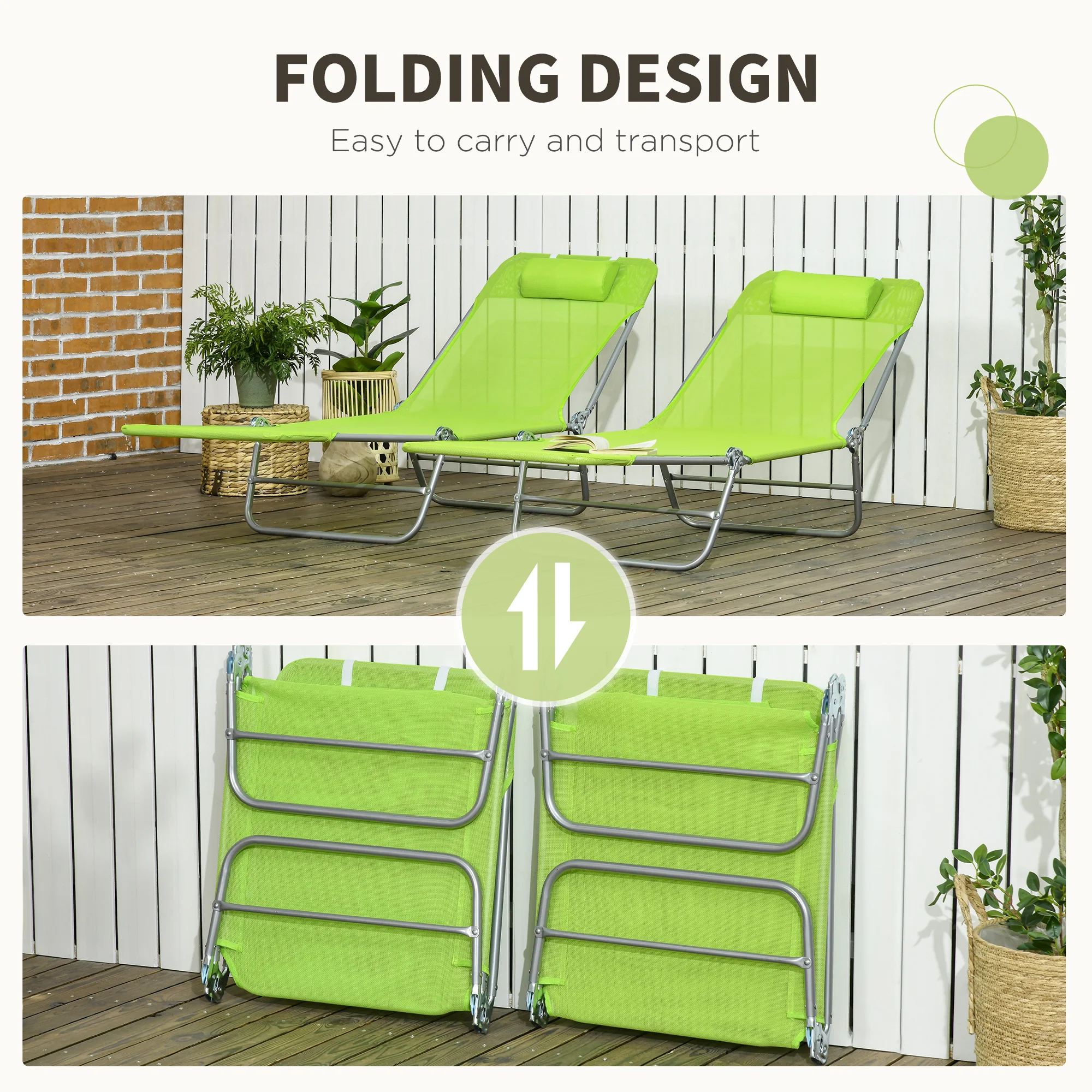 2-teilige klappbare Liegestühle, Sonnenliegen mit verstellbarer Rückenlehne, ... – Bild 5