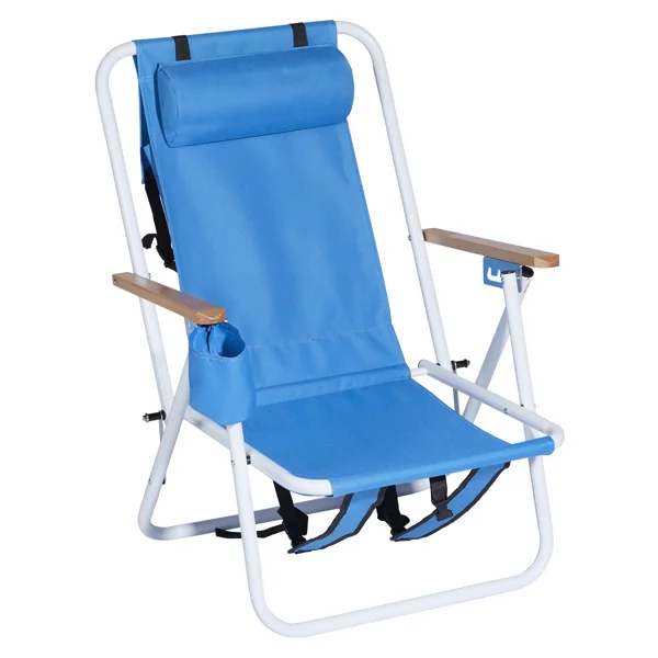 Tragbarer Hochleistungs-Strandstuhl mit verstellbarer Kopfstütze, Blau – Bild 2