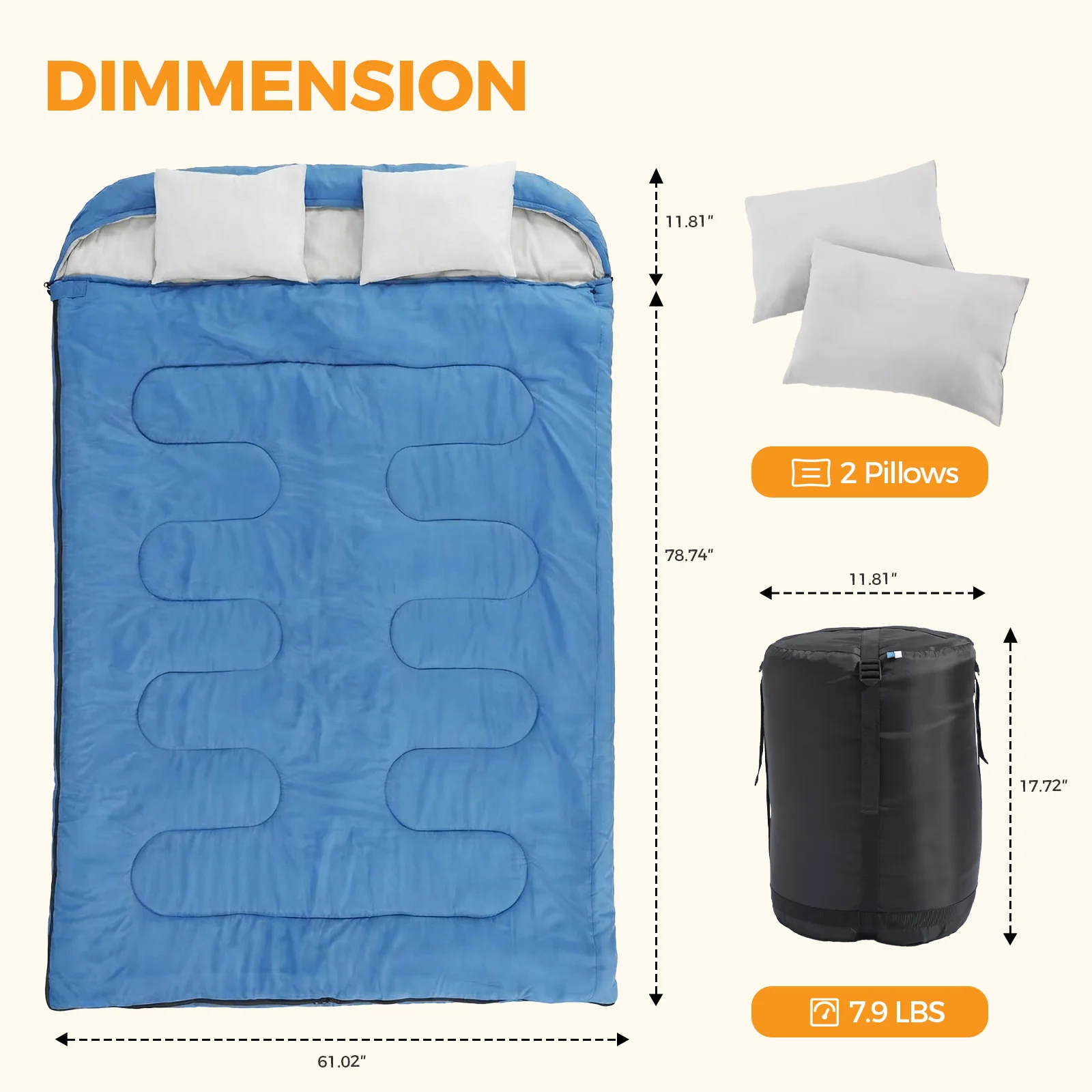 CampGlut Schlafsack mit Kissen, detailreiche Nahaufnahme des Reißverschlusses.