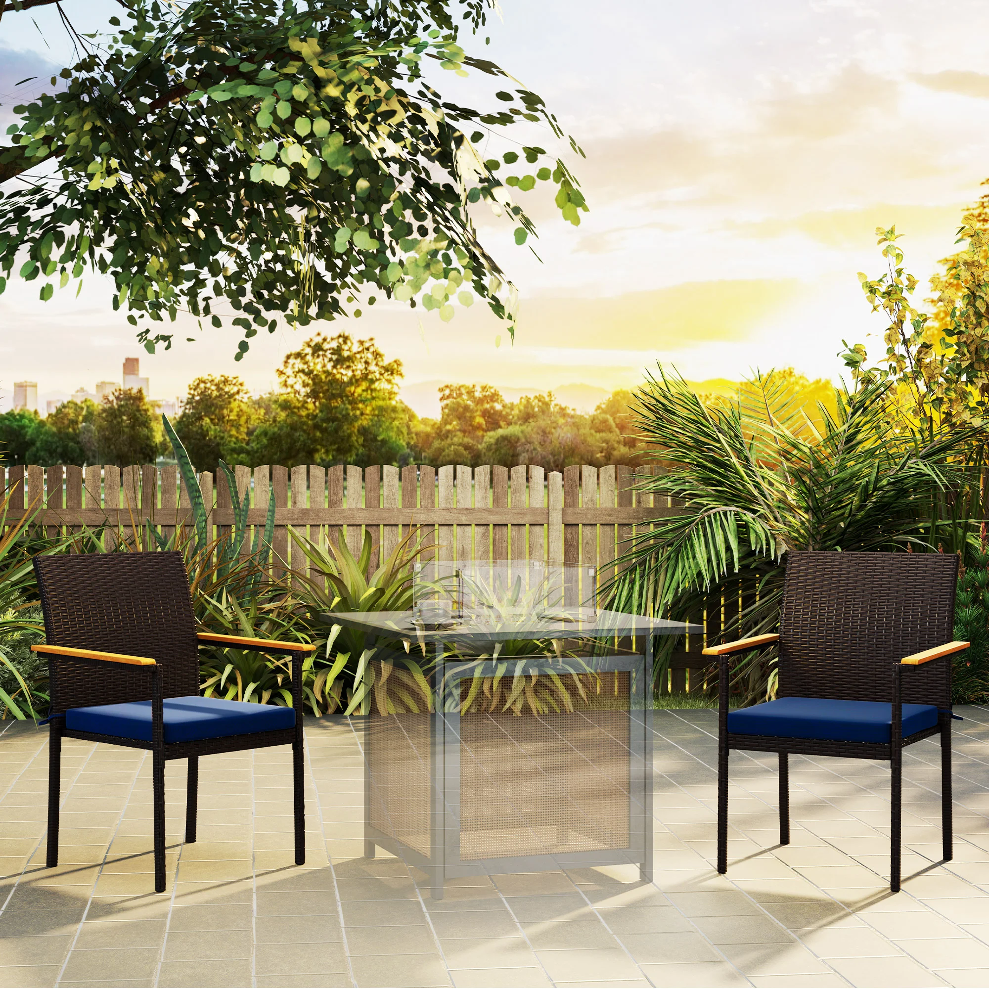 Stapelbarer Wicker-Essstuhl 2er-Set mit Polstern, Armlehnen, Navy – Bild 2