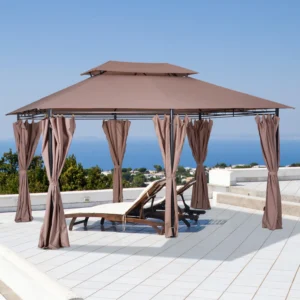 10 x 13 Terrassenpavillon, Überdachung mit Vorhängen, Lüftungsdach, Stahlrahm...