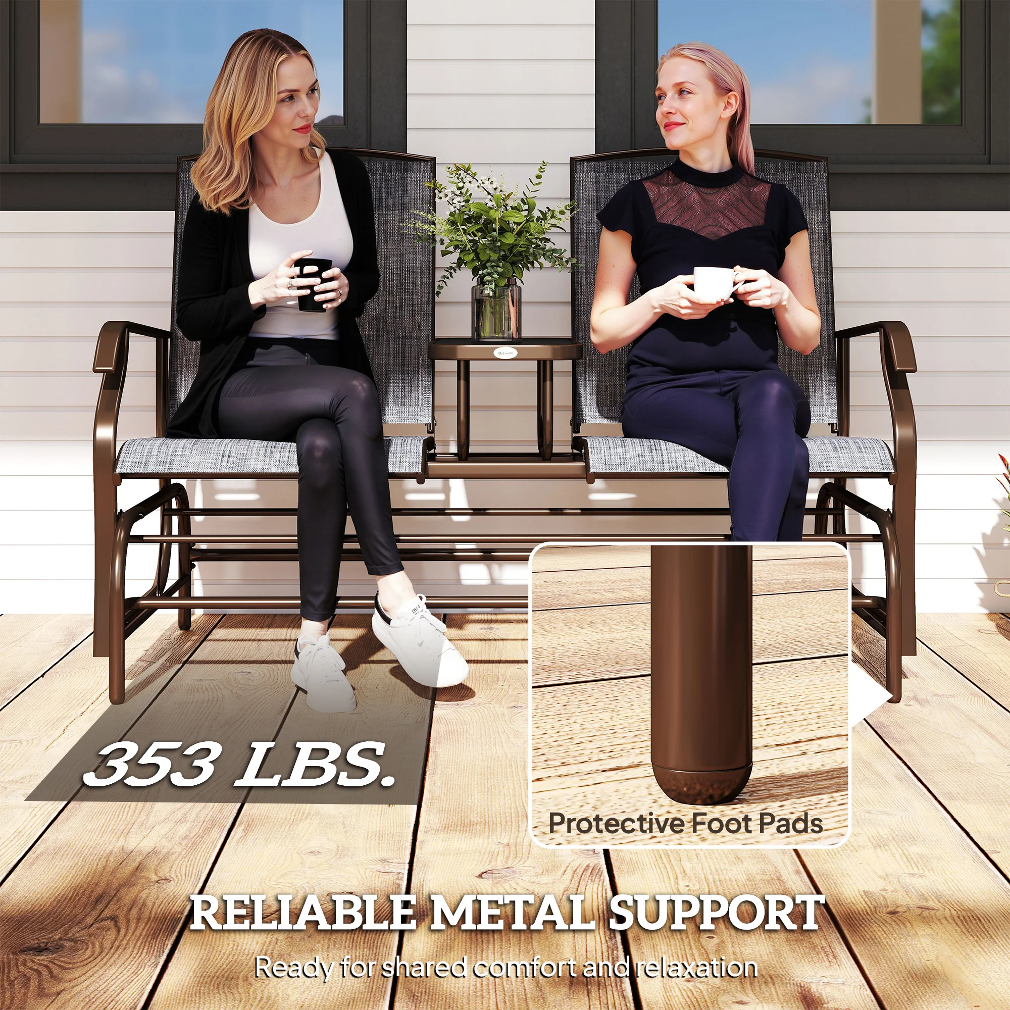 2-Sitzer Gartenschaukel mit Mitteltisch & Einzelsesseln, bis 160 kg, braun – Bild 8