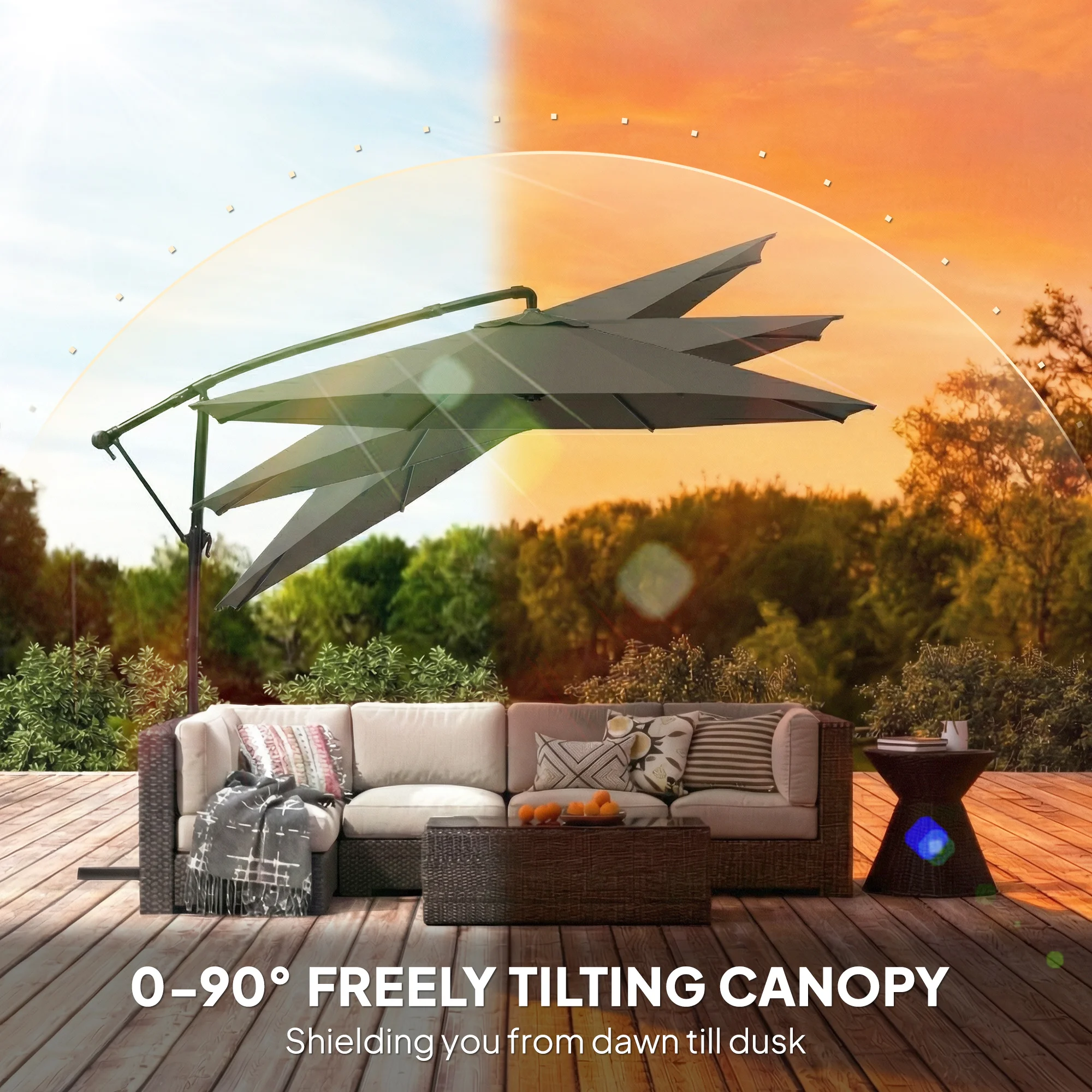 CampGlut 10 ft versetzter Sonnenschirm mit Hülle für sonnige Tage.