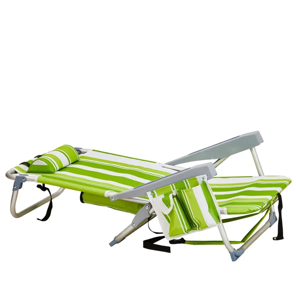 CampGlut kurzer Aluminium-Strandstuhl, grün gestreift, Camping